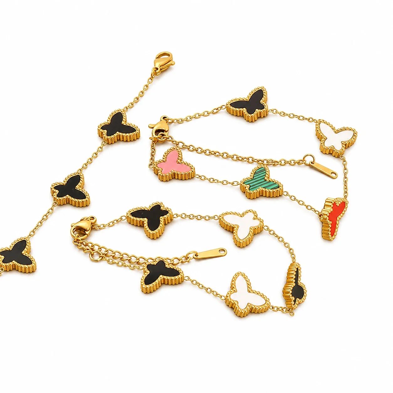 Playful 18K Gold-Plated Butterfly Inlay Chain Bracelet