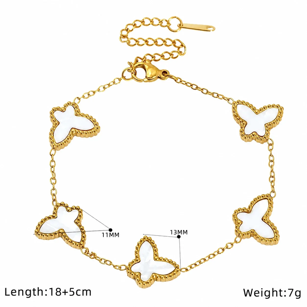 Playful 18K Gold-Plated Butterfly Inlay Chain Bracelet - White