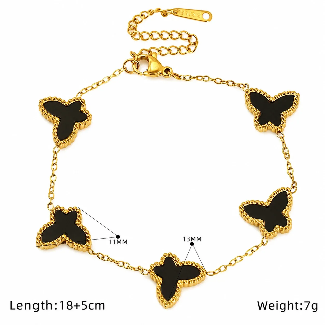 Playful 18K Gold-Plated Butterfly Inlay Chain Bracelet - Black