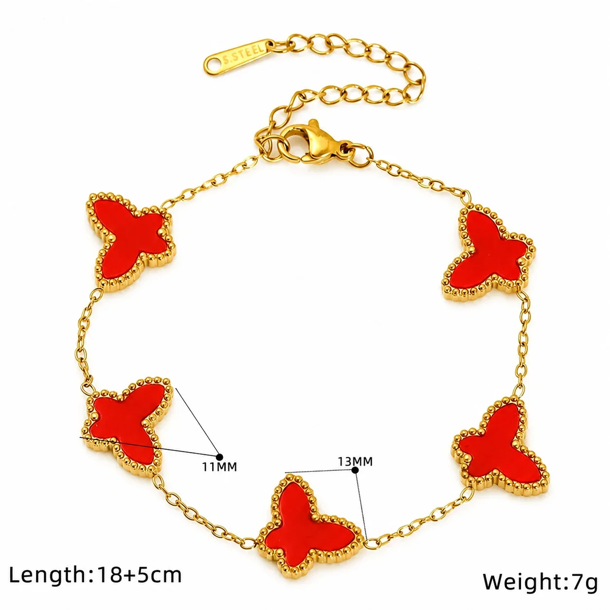 Playful 18K Gold-Plated Butterfly Inlay Chain Bracelet - Pink