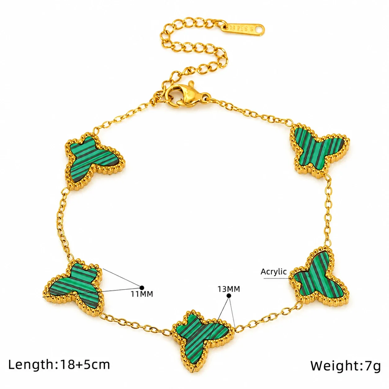 Playful 18K Gold-Plated Butterfly Inlay Chain Bracelet - Green