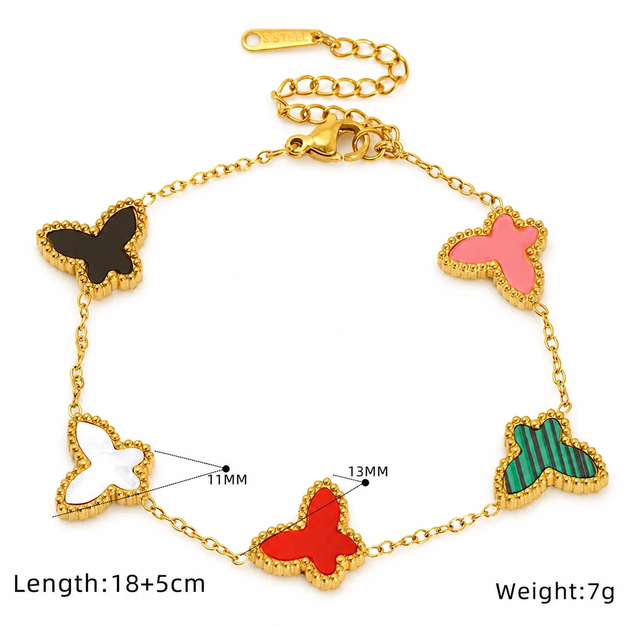 Playful 18K Gold-Plated Butterfly Inlay Chain Bracelet - Red