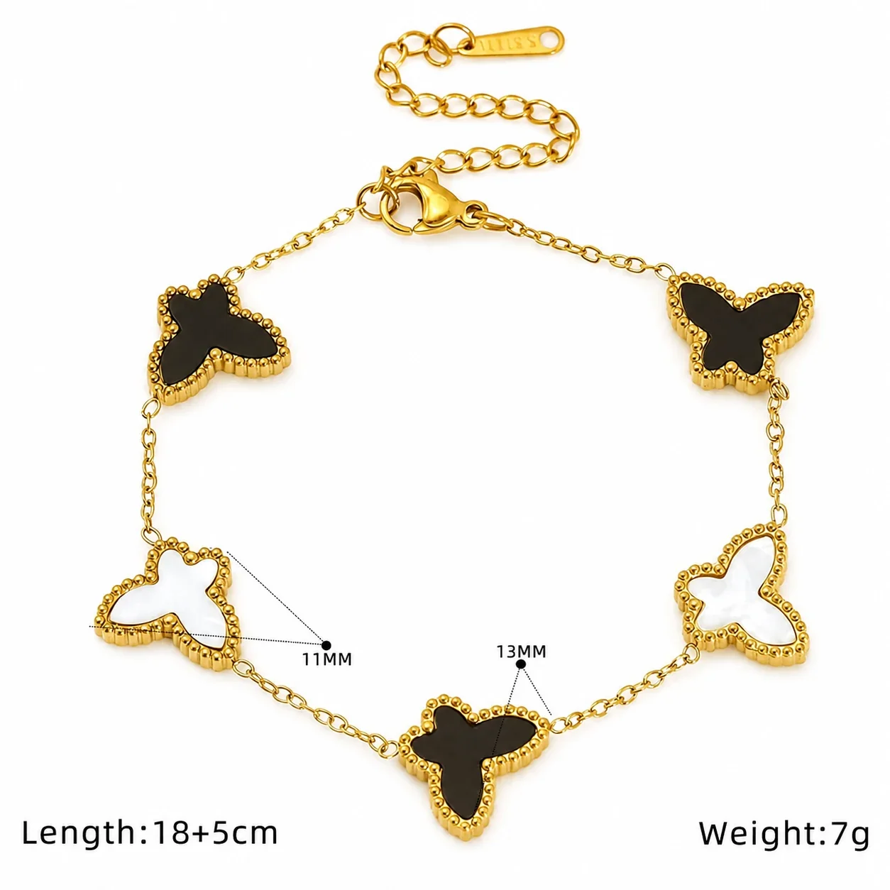 Playful 18K Gold-Plated Butterfly Inlay Chain Bracelet - White Outline
