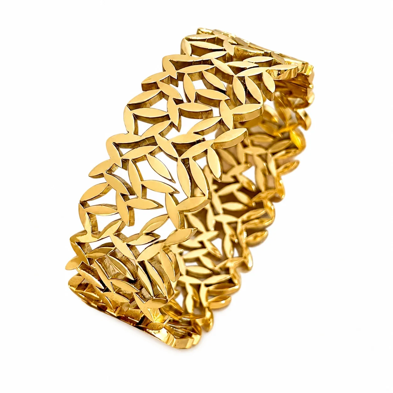 Leaf Cutout Wide Open Cuff Gold-Plated Steel Bracelet - Gold