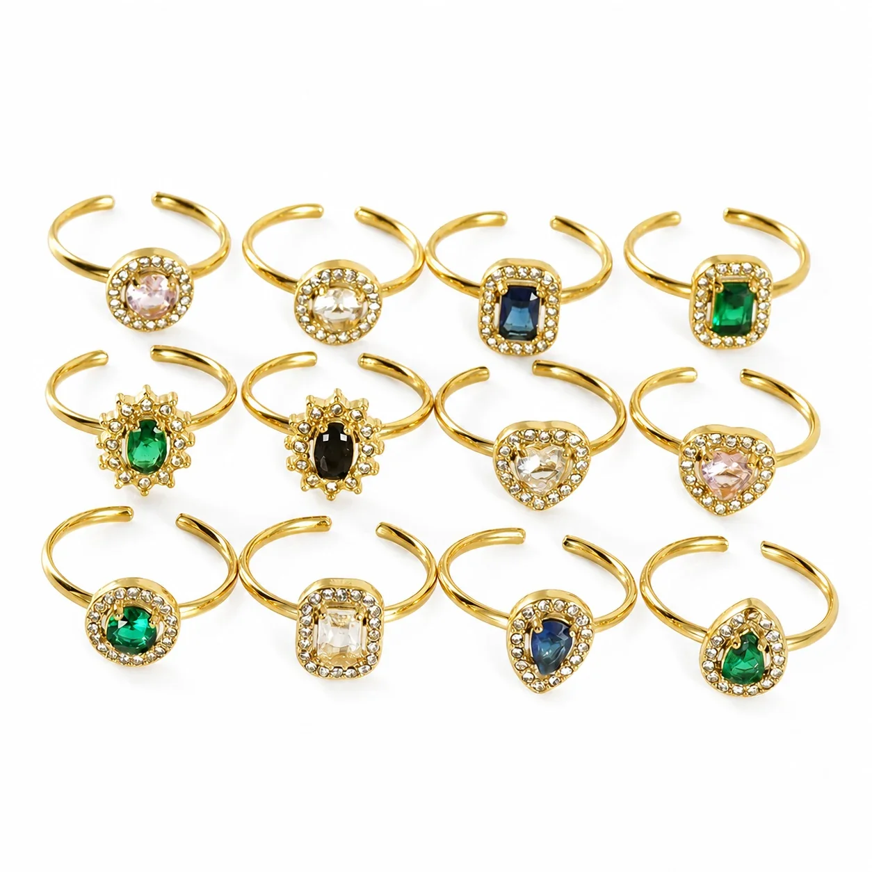 Ornate 18K Gold-Plated Open-Front CZ Halo Ring