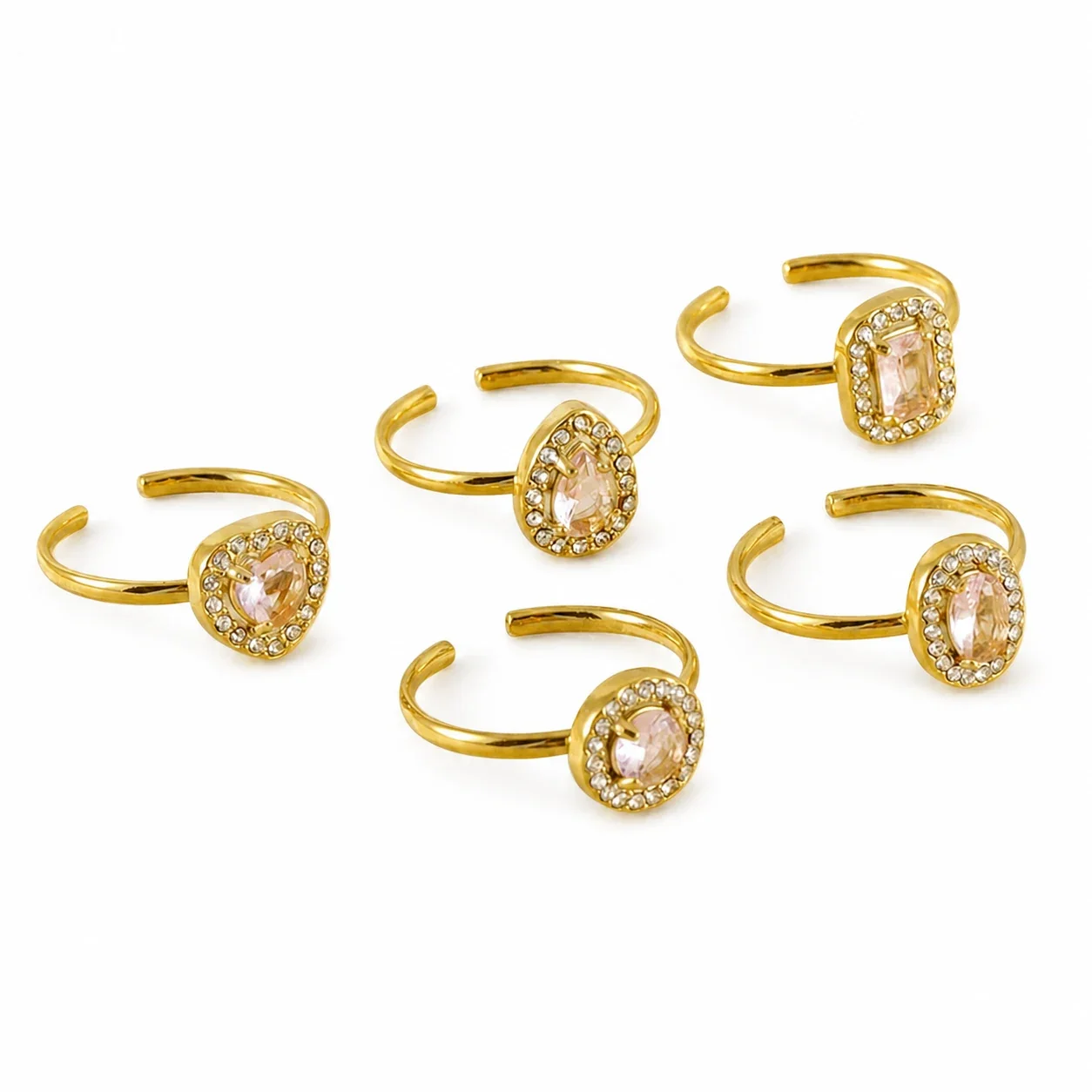Ornate 18K Gold-Plated Open-Front CZ Halo Ring