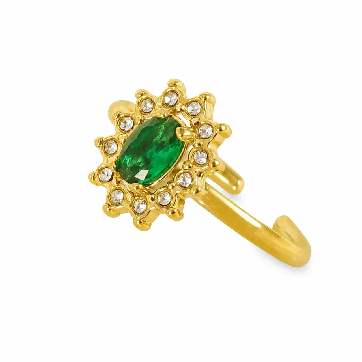 Ornate 18K Gold-Plated Open-Front CZ Halo Ring