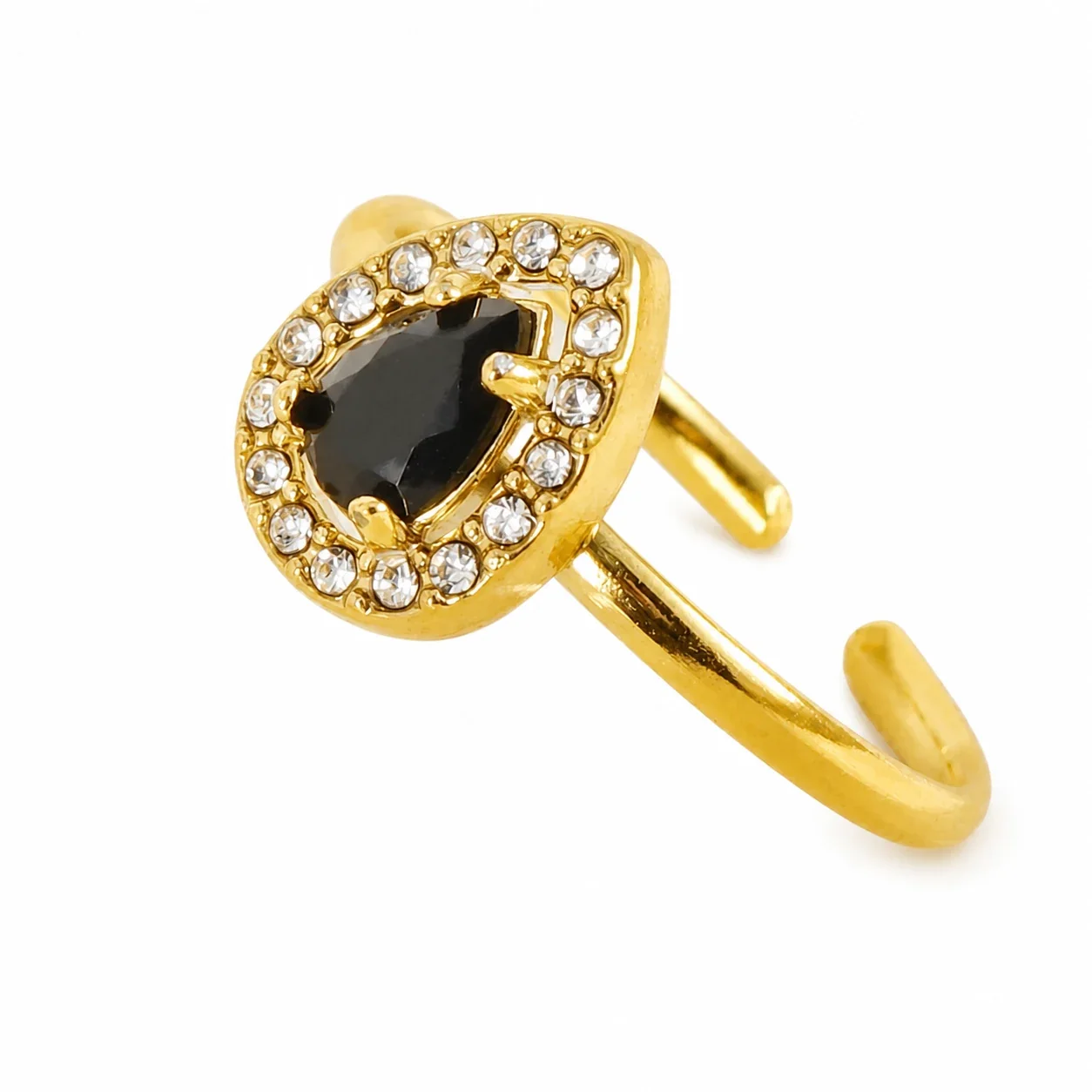 Ornate 18K Gold-Plated Open-Front CZ Halo Ring