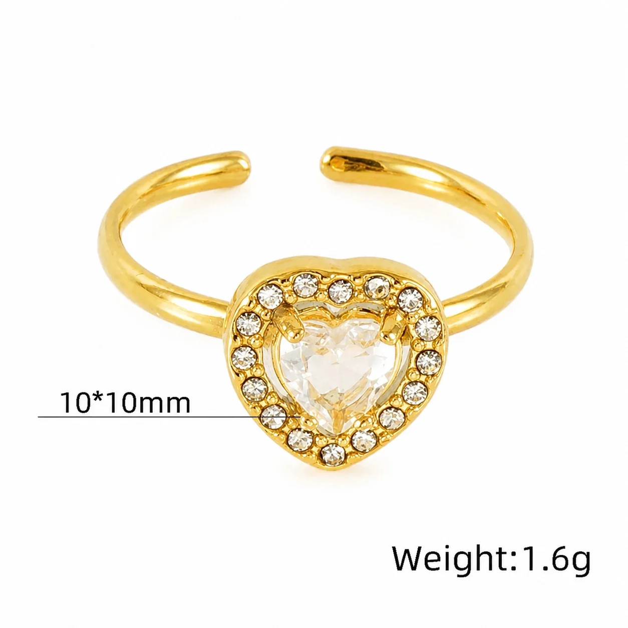 Ornate 18K Gold-Plated Open-Front CZ Halo Ring - Gold Heart Clear CZ