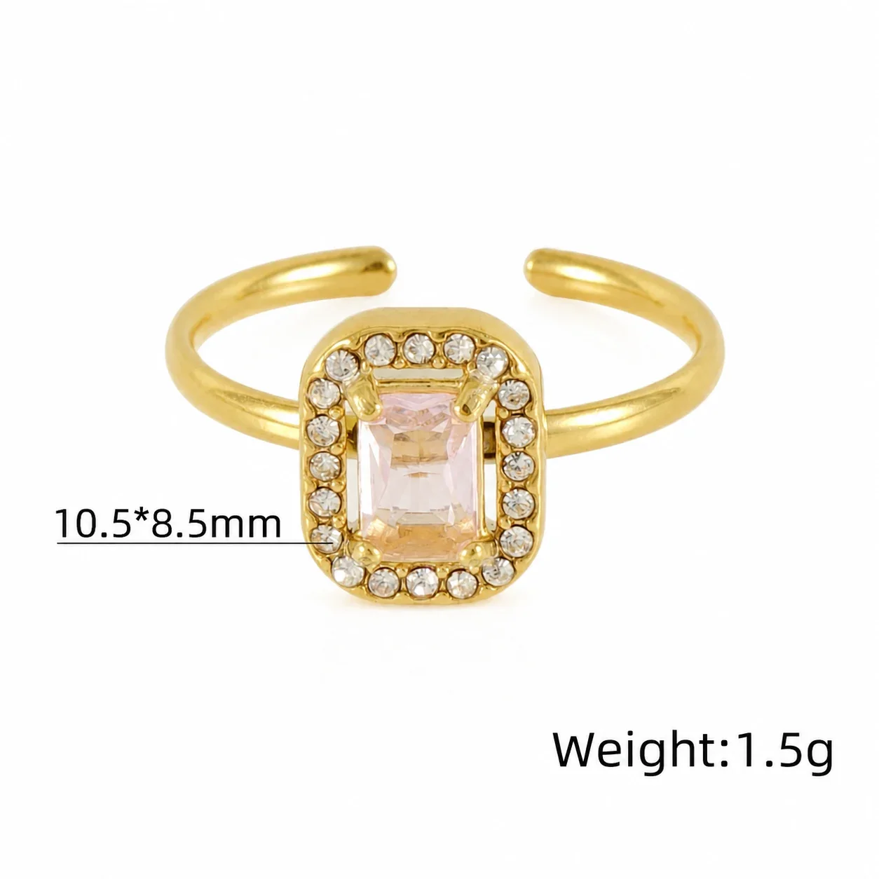 Ornate 18K Gold-Plated Open-Front CZ Halo Ring - Gold Square Pink CZ
