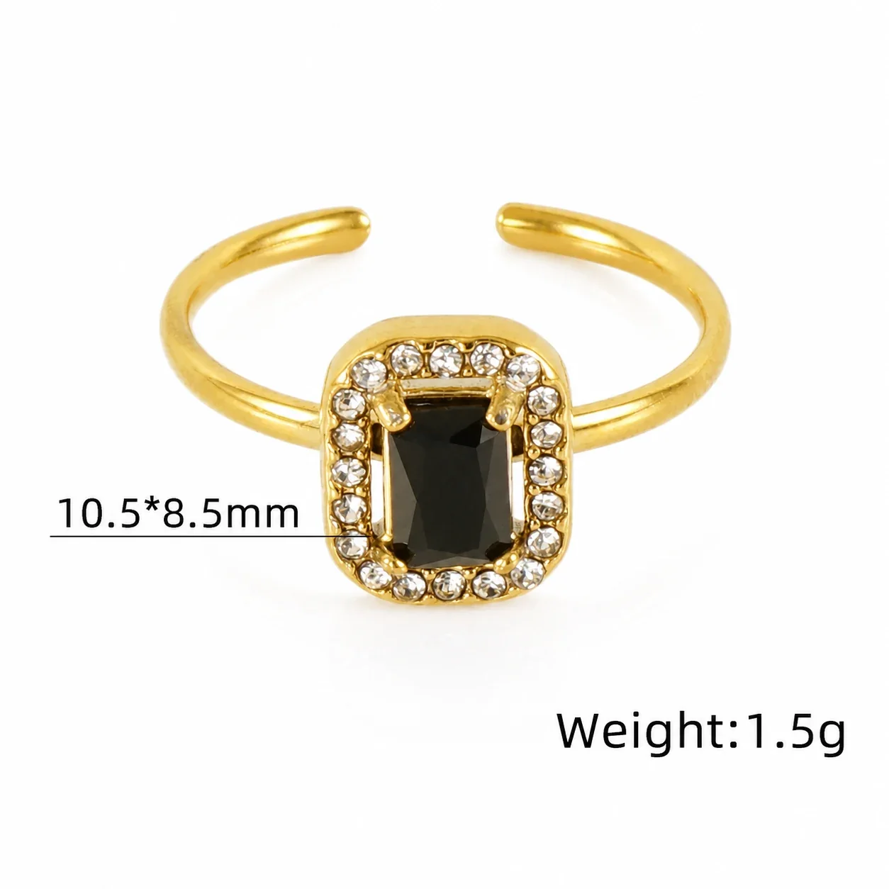 Ornate 18K Gold-Plated Open-Front CZ Halo Ring - Gold Square Black CZ