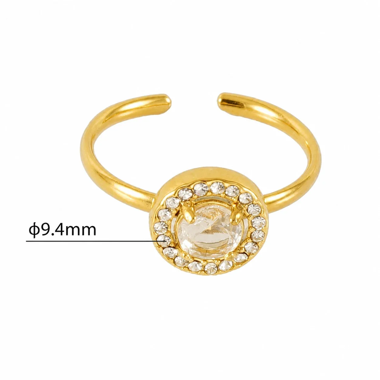 Ornate 18K Gold-Plated Open-Front CZ Halo Ring - Gold Round Clear CZ