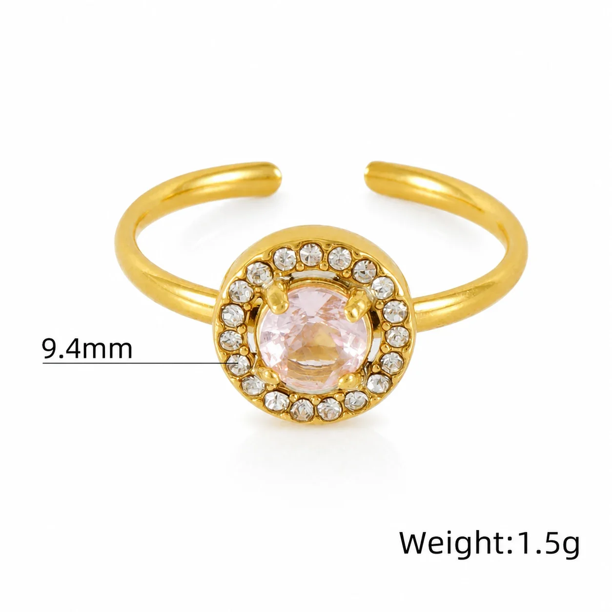 Ornate 18K Gold-Plated Open-Front CZ Halo Ring - Gold Round Pink CZ