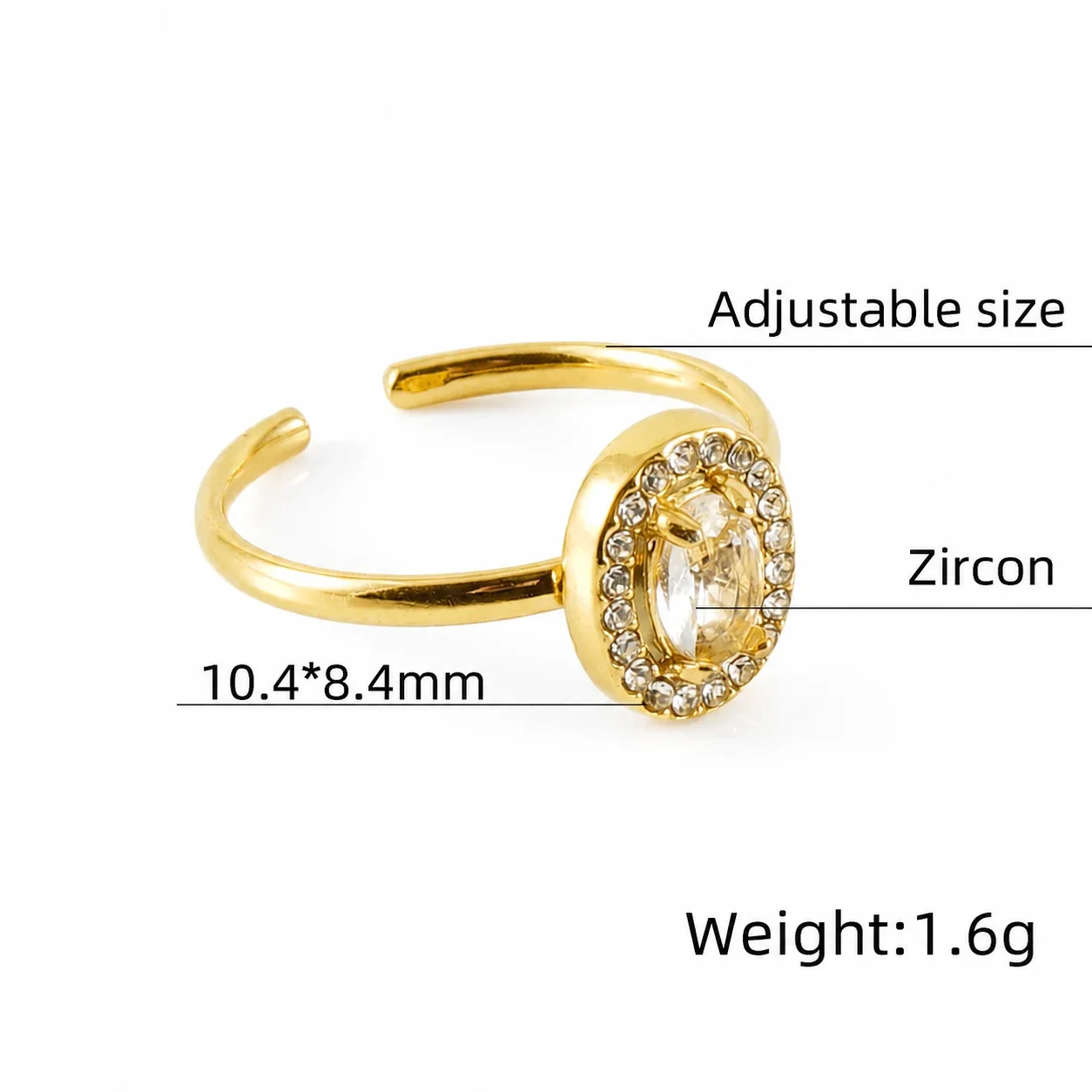 Ornate 18K Gold-Plated Open-Front CZ Halo Ring - Gold Oval Clear CZ