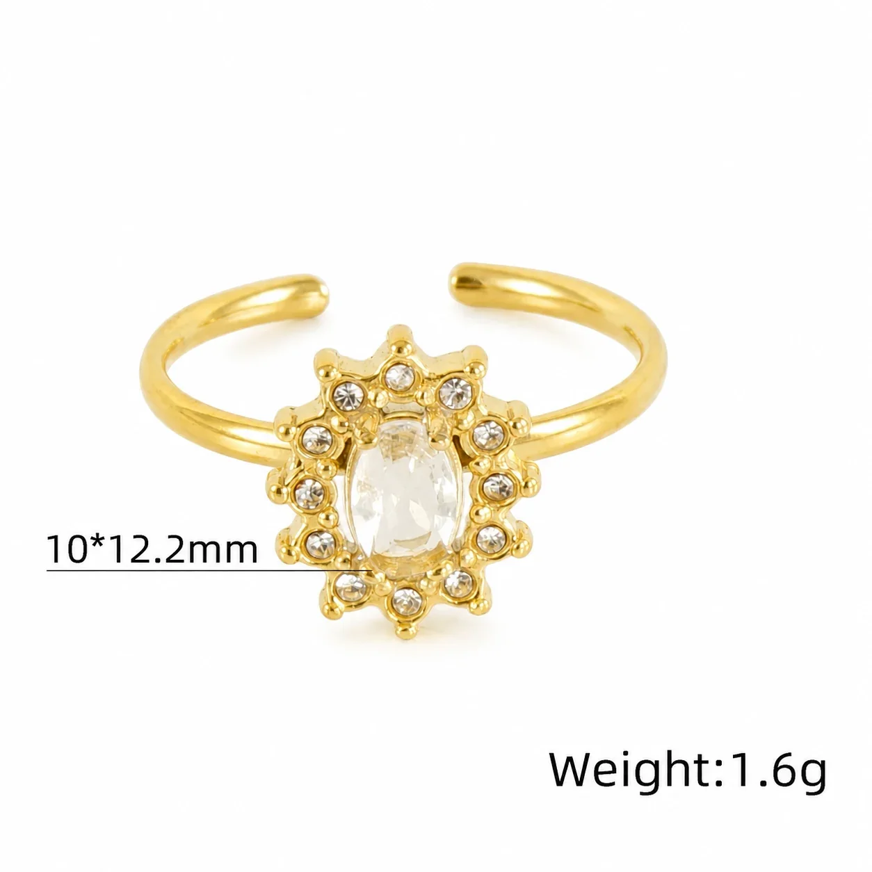 Ornate 18K Gold-Plated Open-Front CZ Halo Ring - Gold Sunflower Clear CZ