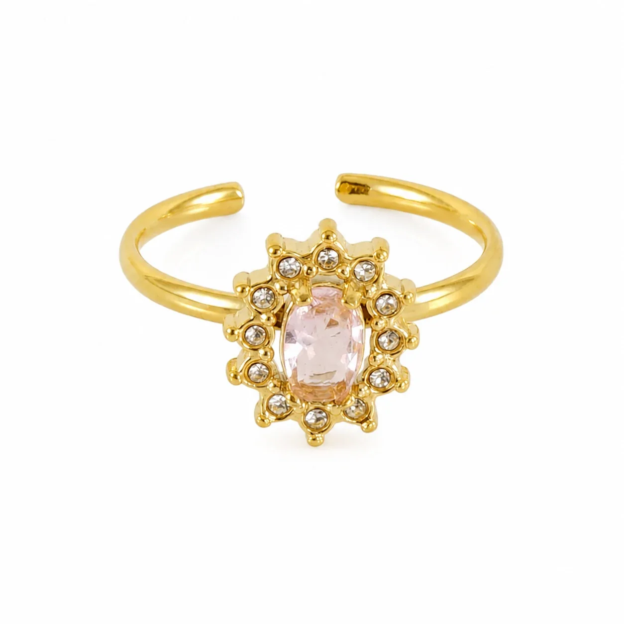 Ornate 18K Gold-Plated Open-Front CZ Halo Ring - Gold Sunflower Pink CZ