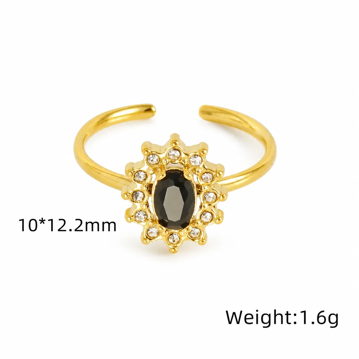 Ornate 18K Gold-Plated Open-Front CZ Halo Ring - Gold Sunflower Black CZ