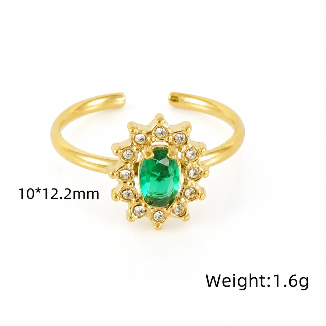 Ornate 18K Gold-Plated Open-Front CZ Halo Ring - Gold Sunflower Green CZ