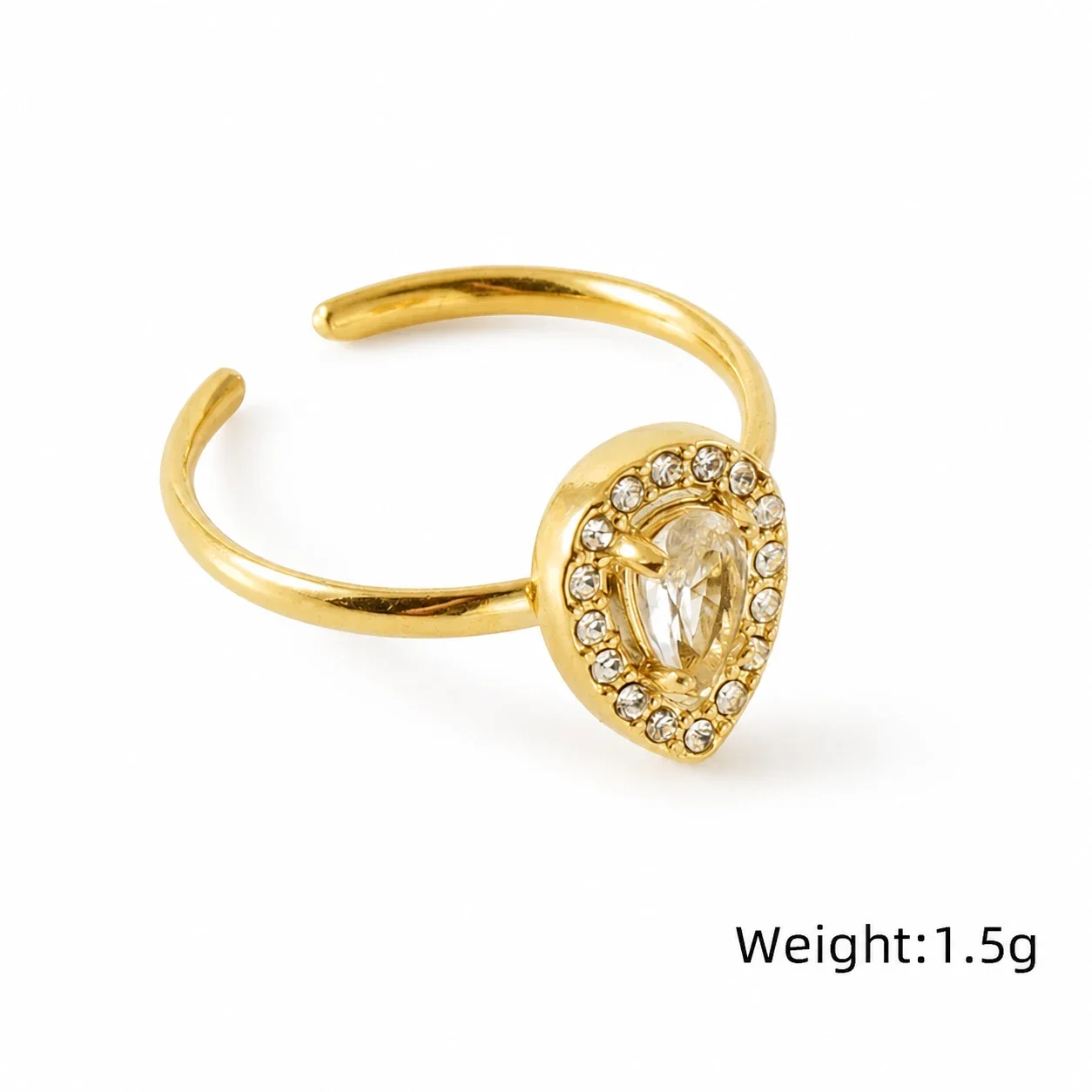 Ornate 18K Gold-Plated Open-Front CZ Halo Ring - Gold Teardrop Clear CZ