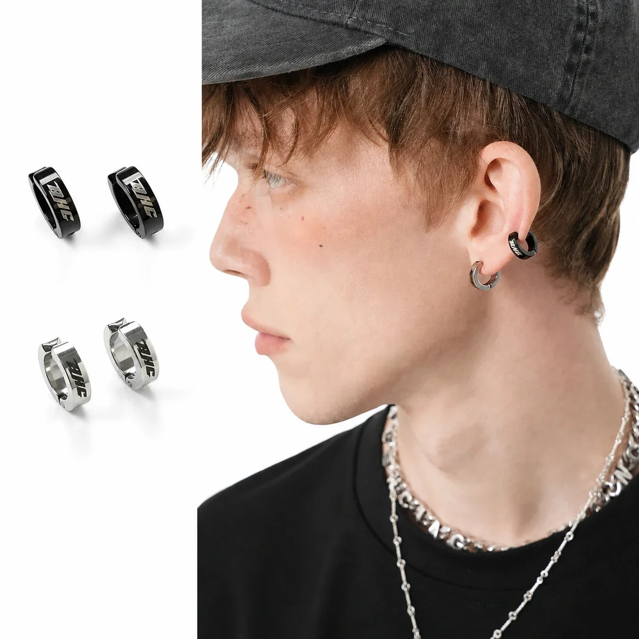 Edgy Stainless Steel U-Clip Letter Hoop Earrings