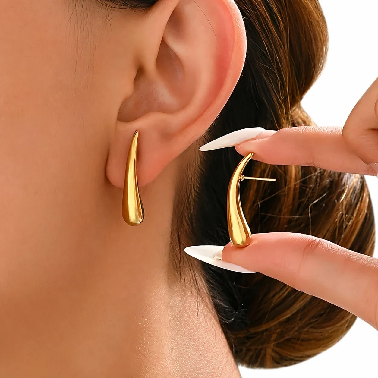 Teardrop Stud Earrings with Ribbed Groove 316 Stainless Steel PVD