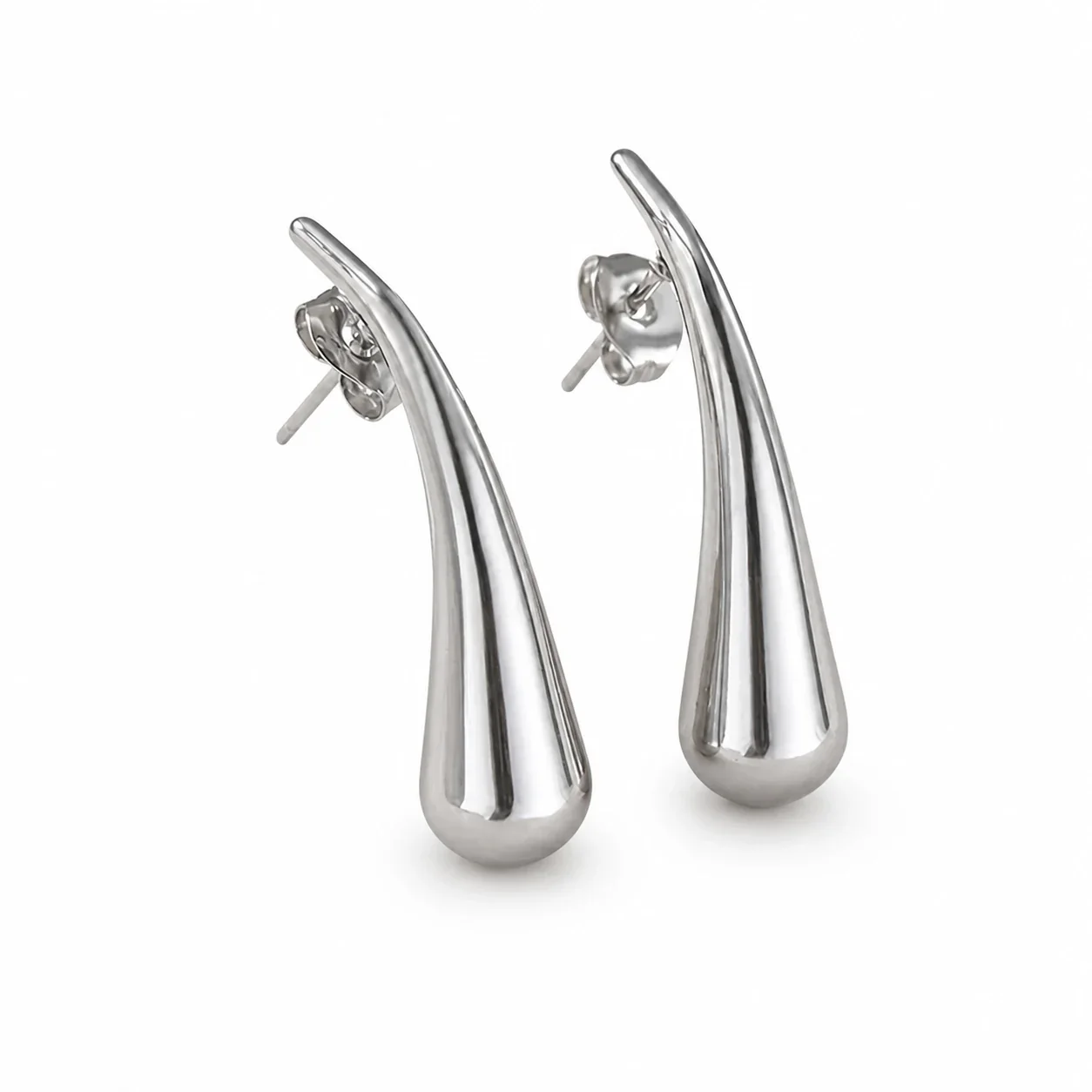 Teardrop Stud Earrings with Ribbed Groove 316 Stainless Steel PVD