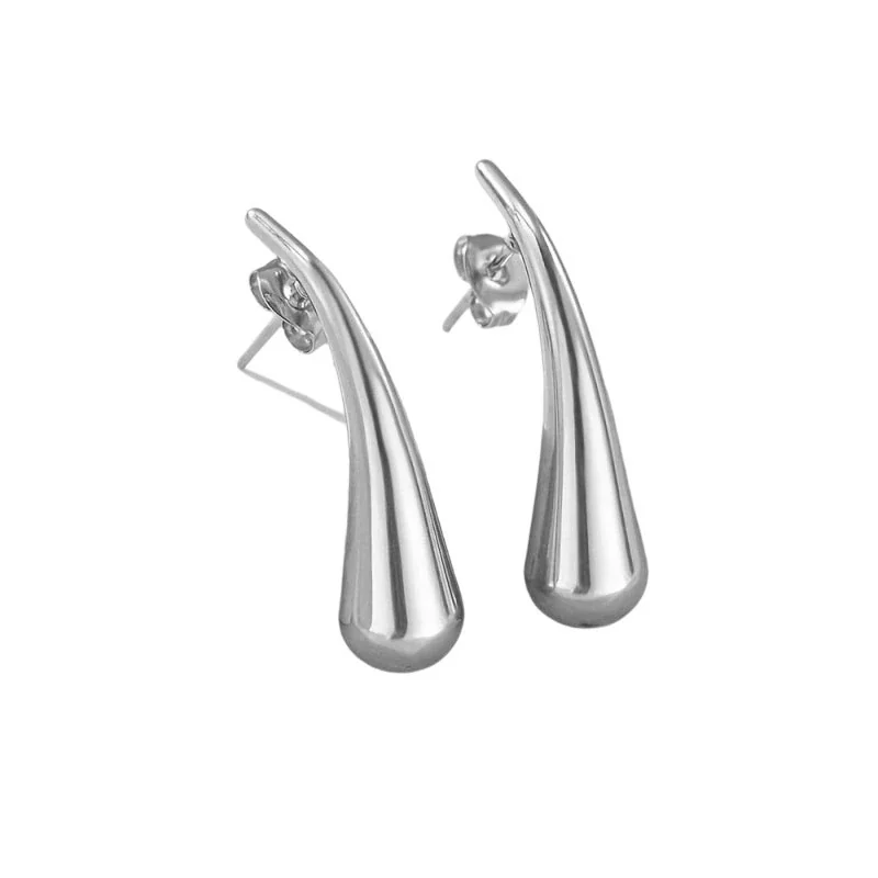 Teardrop Stud Earrings with Ribbed Groove 316 Stainless Steel PVD