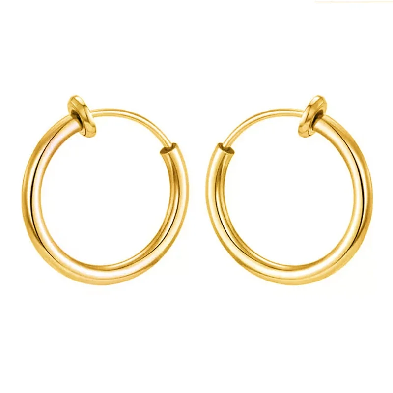 Polished Stainless Steel Round Tube Clip-On Hoop Earrings