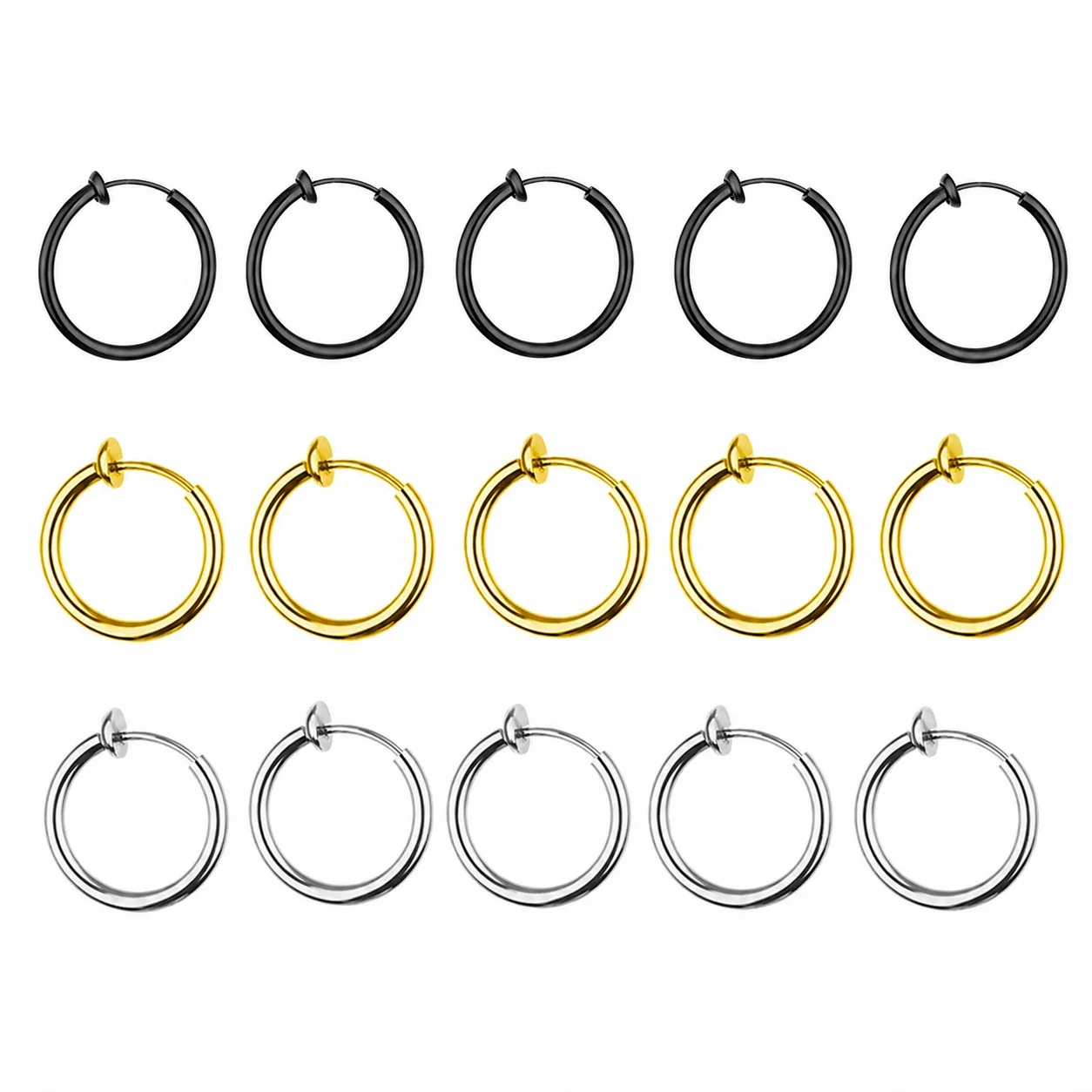Polished Stainless Steel Round Tube Clip-On Hoop Earrings