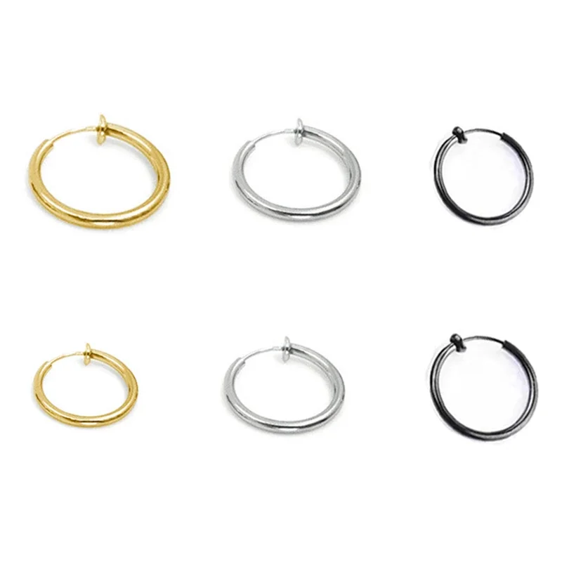 Polished Stainless Steel Round Tube Clip-On Hoop Earrings