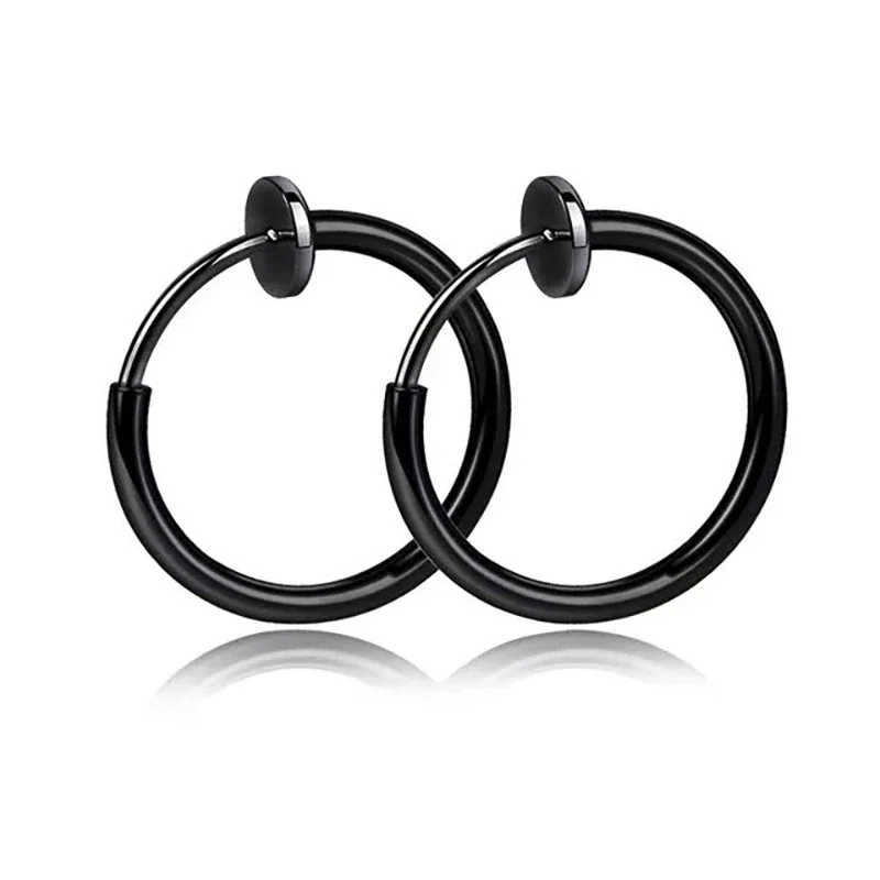Polished Stainless Steel Round Tube Clip-On Hoop Earrings