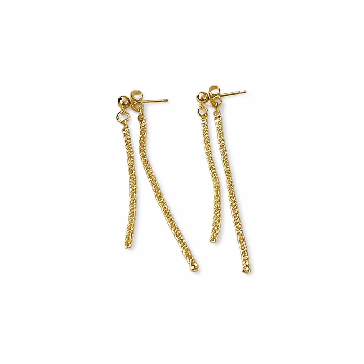 Foto del producto: Pendientes aro acero inoxidable con bola, cadenas colgantes y PVD dorado
