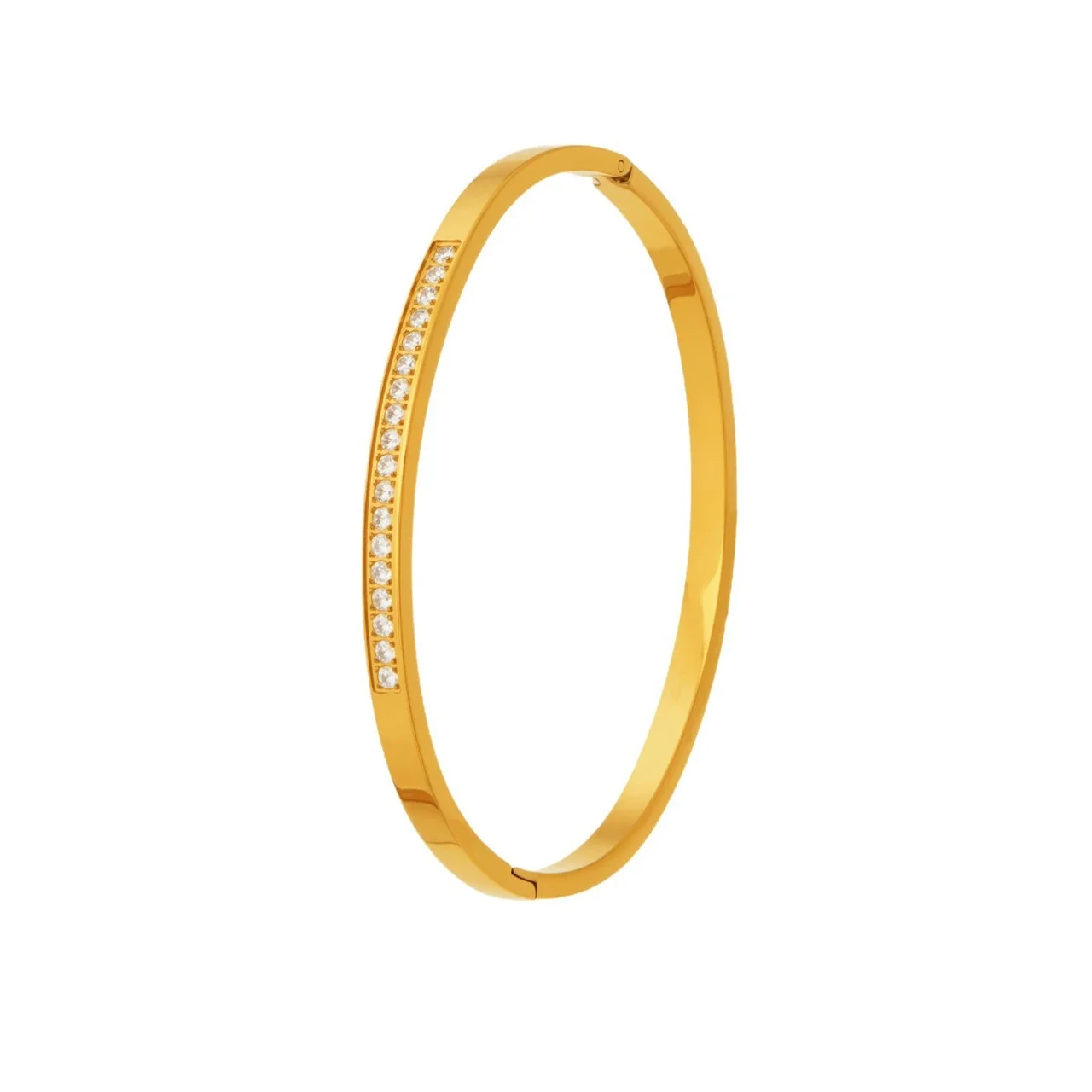 Polished Gold-Plated 316L Pavé Bar Hinge Bangle