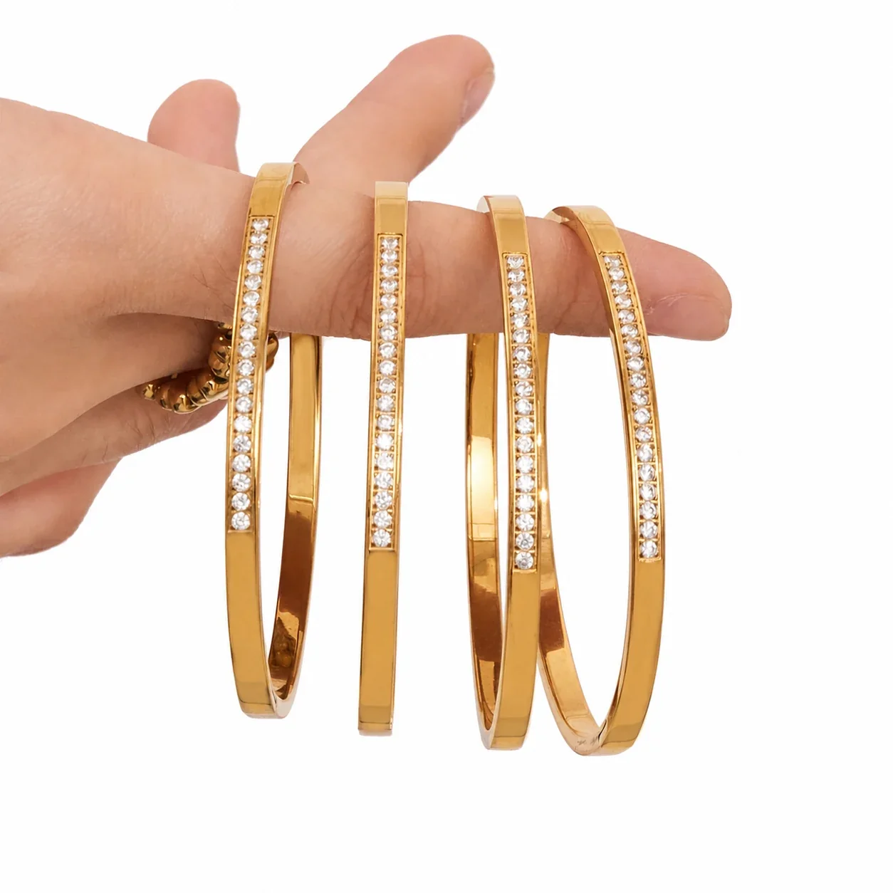 Polished Gold-Plated 316L Pavé Bar Hinge Bangle