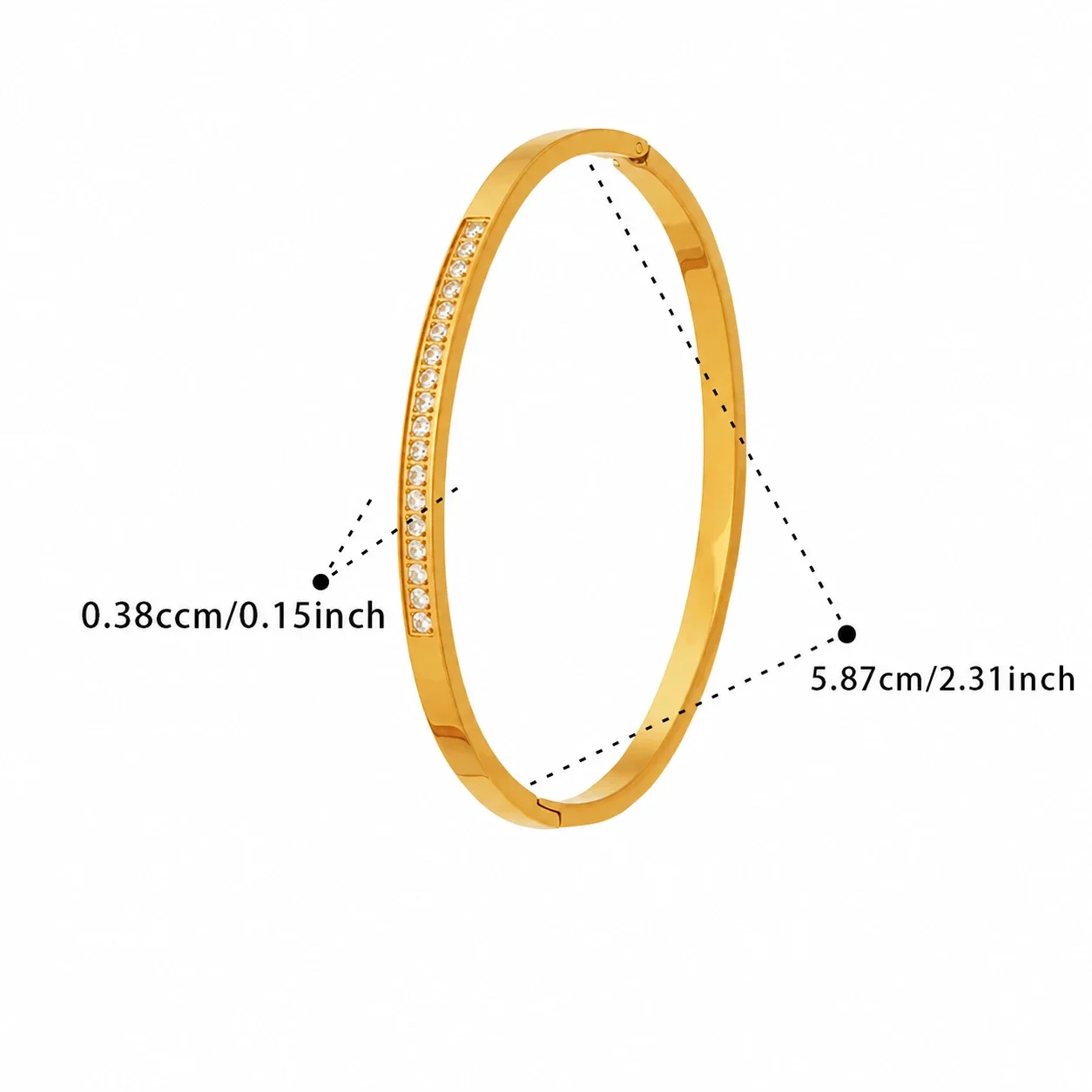 Polished Gold-Plated 316L Pavé Bar Hinge Bangle - Gold