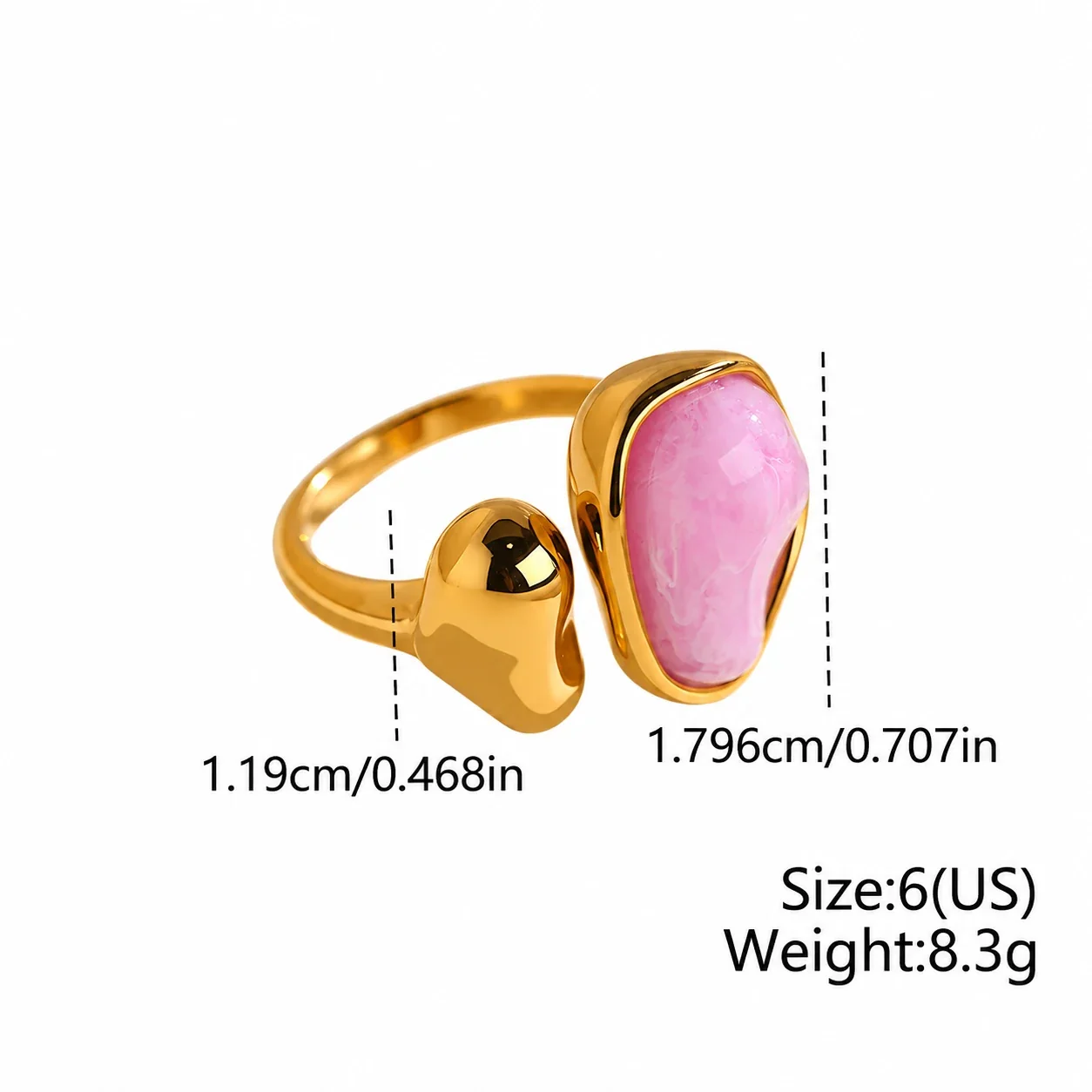 Open ring met onregelmatige harsinleg en verguld staal productfoto