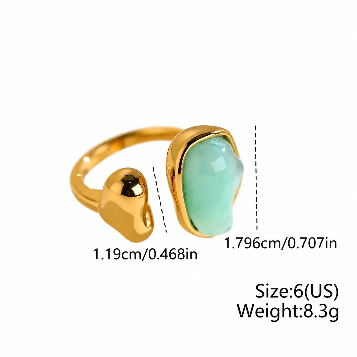 Open ring met onregelmatige harsinleg en verguld staal productfoto