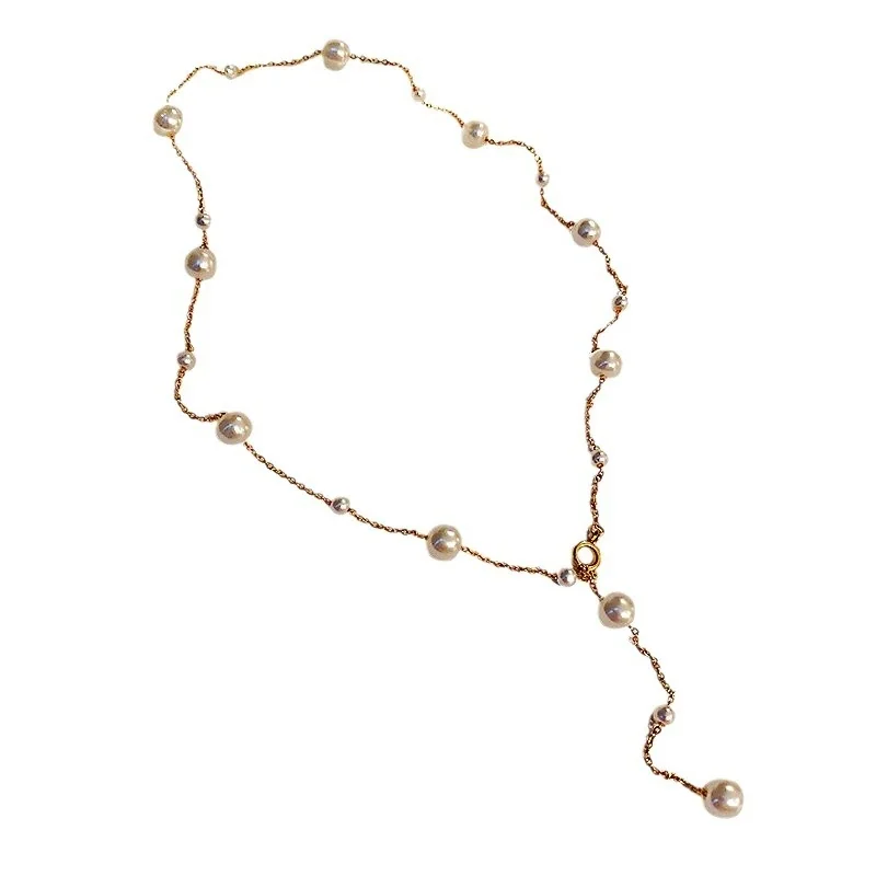 Pearl Y-Drop O-Chain Gold-Plated Stainless Steel Necklace