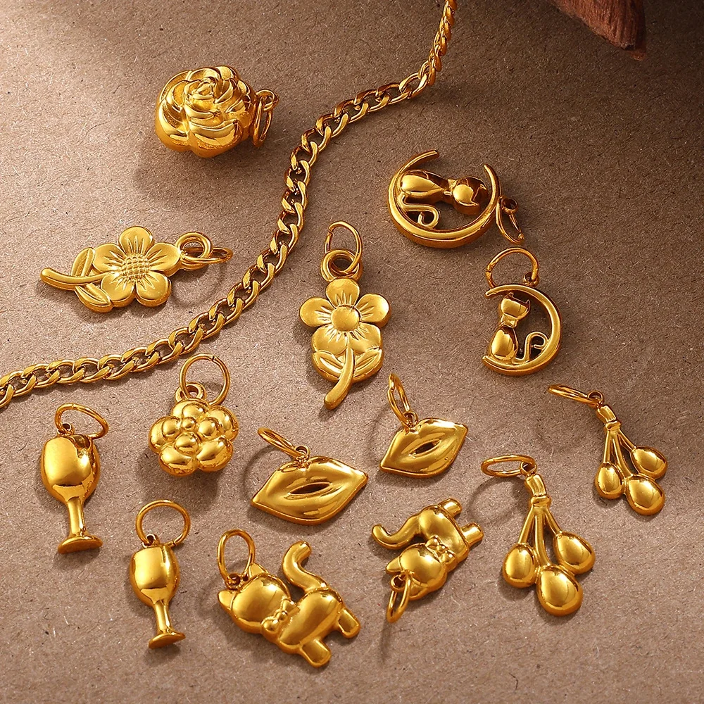 Foto do produto: Pendant Charms with Handbag, Cat & Flower 18K Gold-Plated