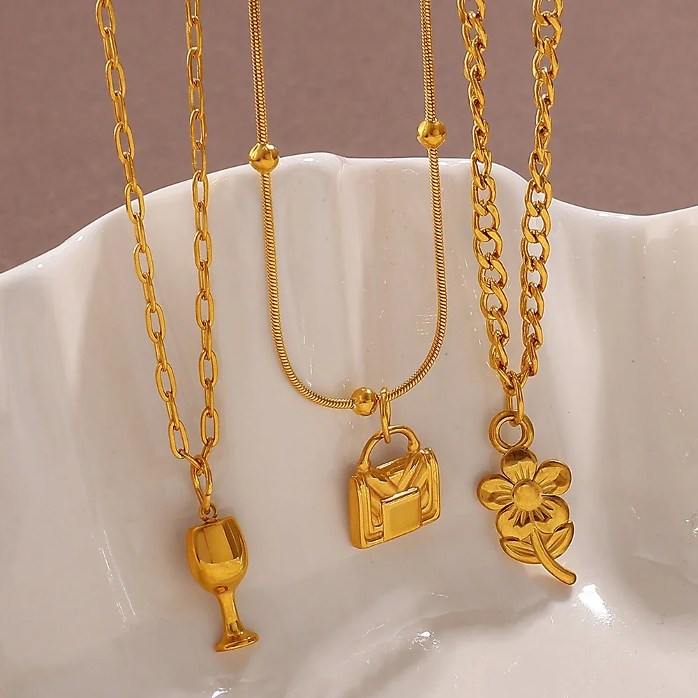 Foto do produto: Pendant Charms with Handbag, Cat & Flower 18K Gold-Plated