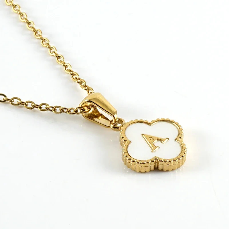 Clover Shell Initial 18K Gold-Plated 316 Stainless Steel Necklace