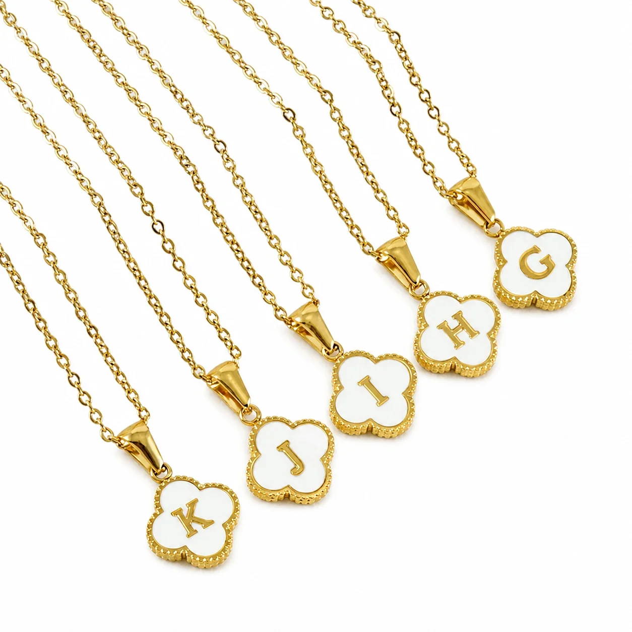 Clover Shell Initial 18K Gold-Plated 316 Stainless Steel Necklace