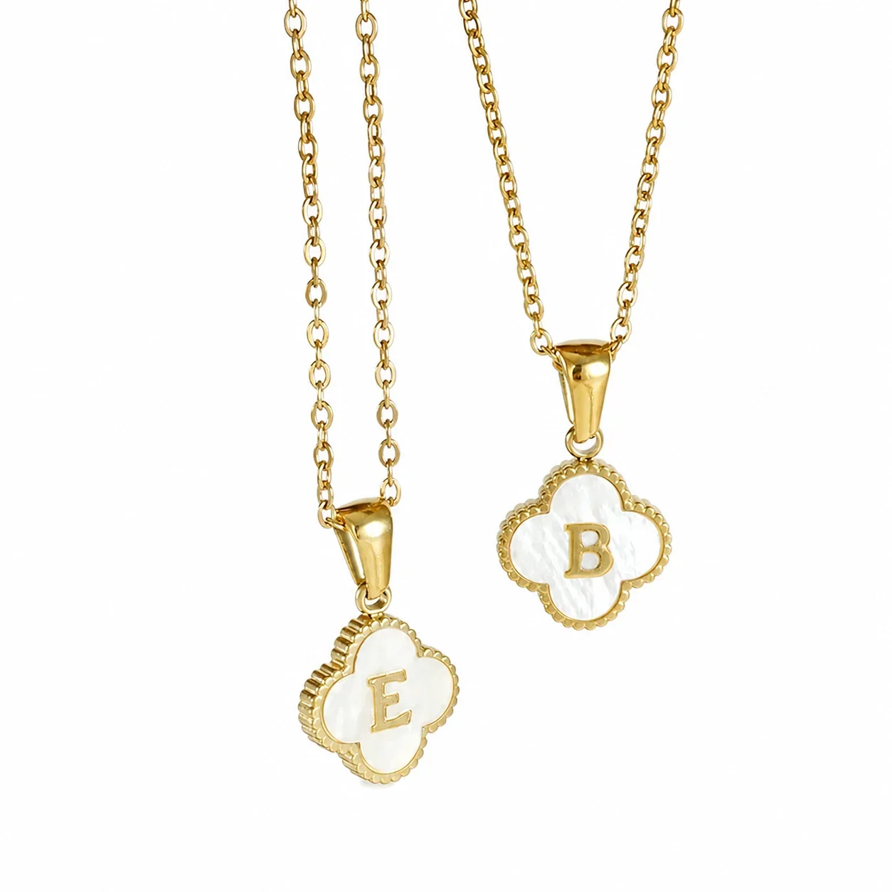 Clover Shell Initial 18K Gold-Plated 316 Stainless Steel Necklace