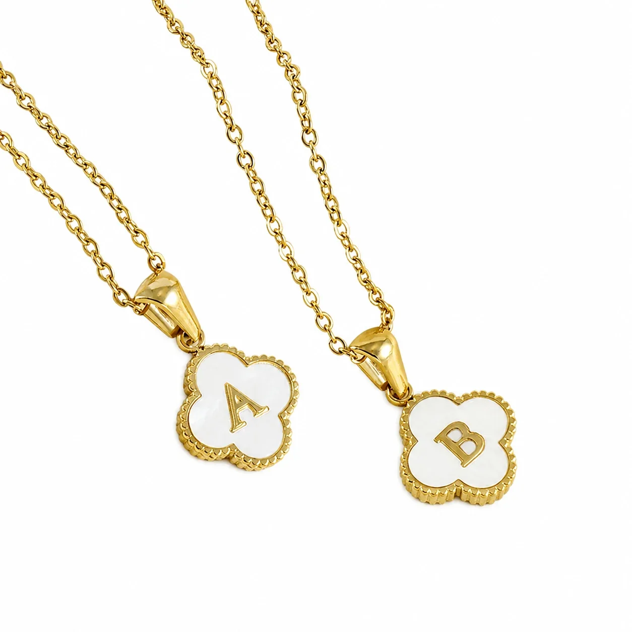 Clover Shell Initial 18K Gold-Plated 316 Stainless Steel Necklace