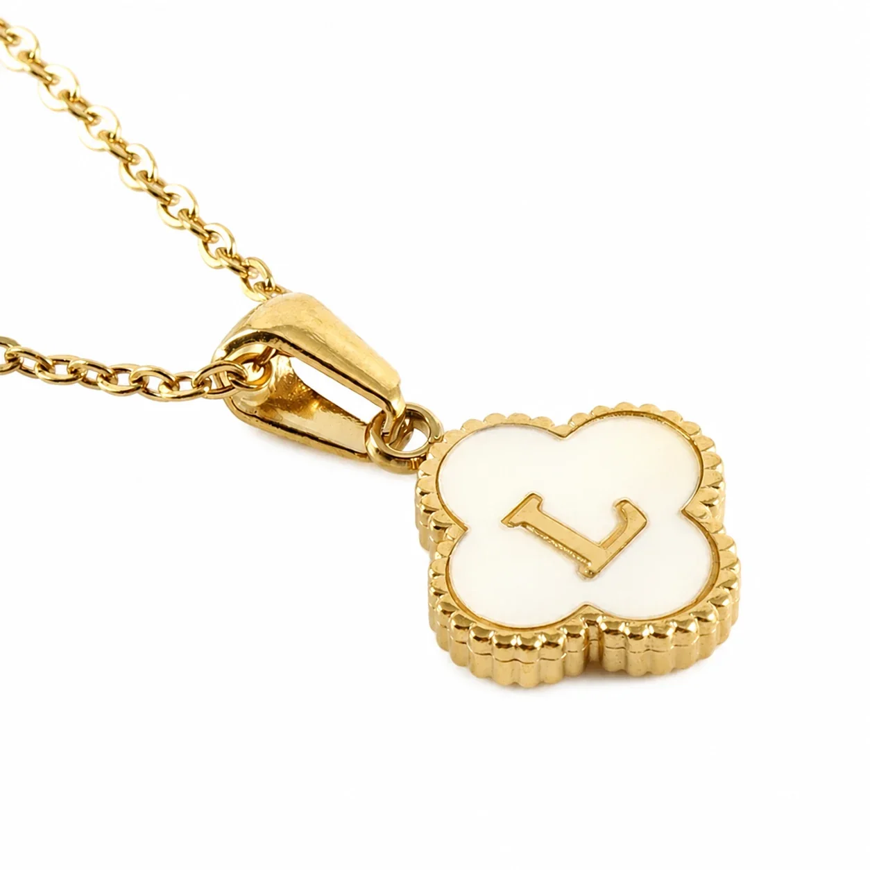 Clover Shell Initial 18K Gold-Plated 316 Stainless Steel Necklace - Gold L