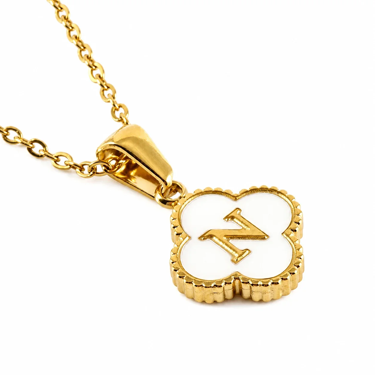 Clover Shell Initial 18K Gold-Plated 316 Stainless Steel Necklace - Gold N
