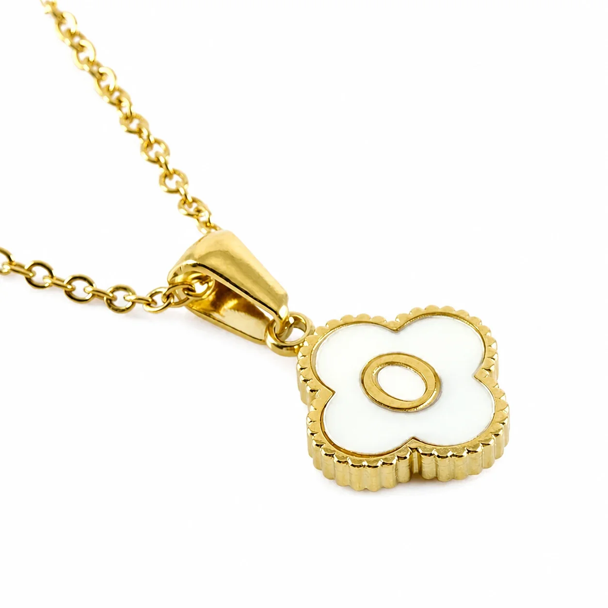 Clover Shell Initial 18K Gold-Plated 316 Stainless Steel Necklace - Gold O