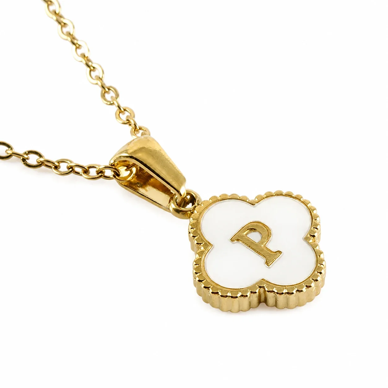 Clover Shell Initial 18K Gold-Plated 316 Stainless Steel Necklace - Gold P