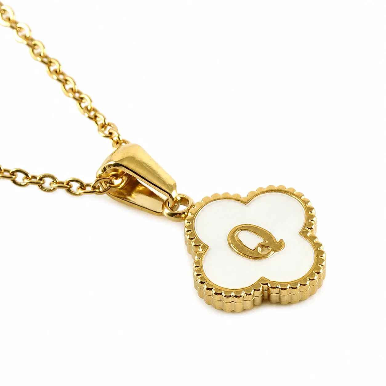 Clover Shell Initial 18K Gold-Plated 316 Stainless Steel Necklace - Gold Q