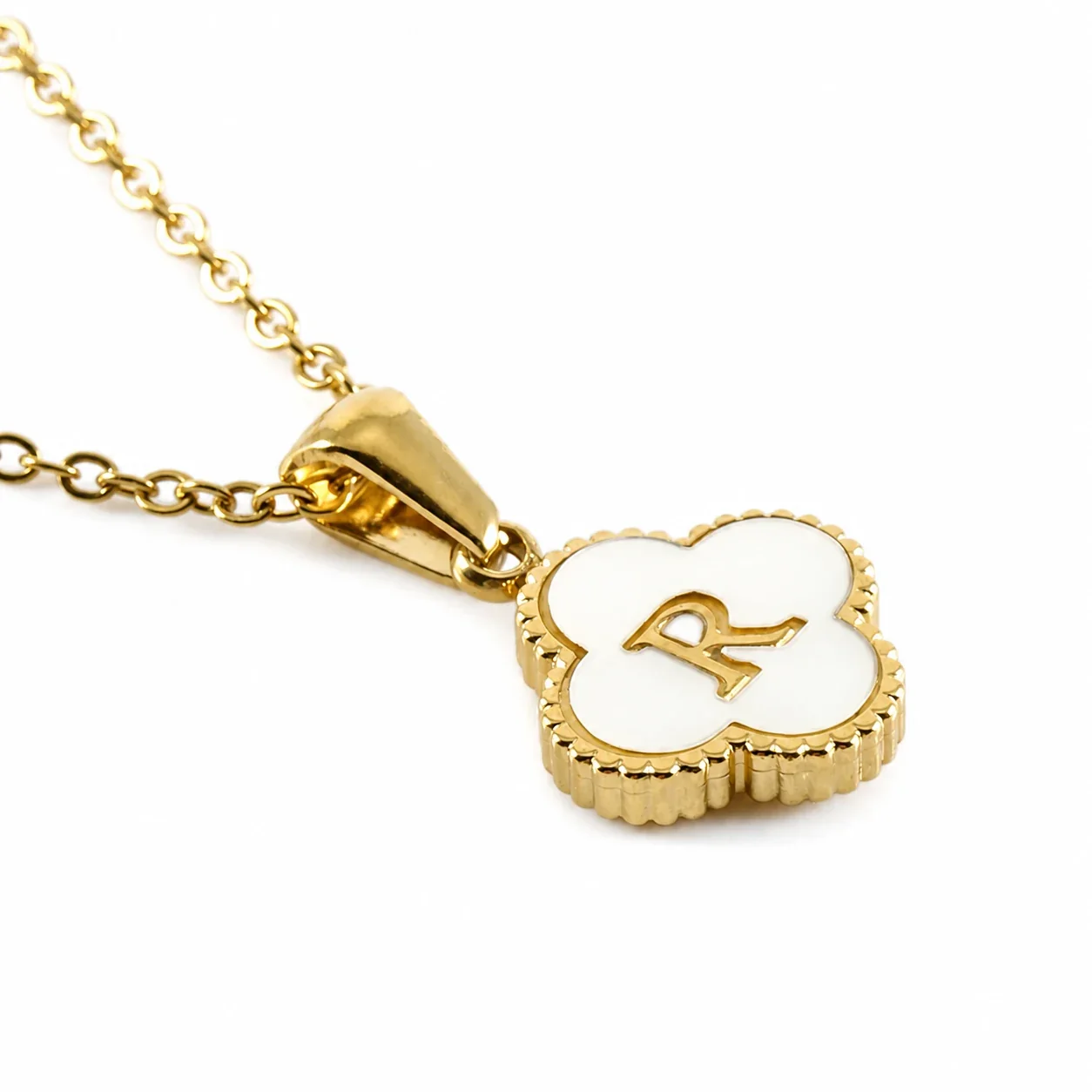 Clover Shell Initial 18K Gold-Plated 316 Stainless Steel Necklace - Gold R